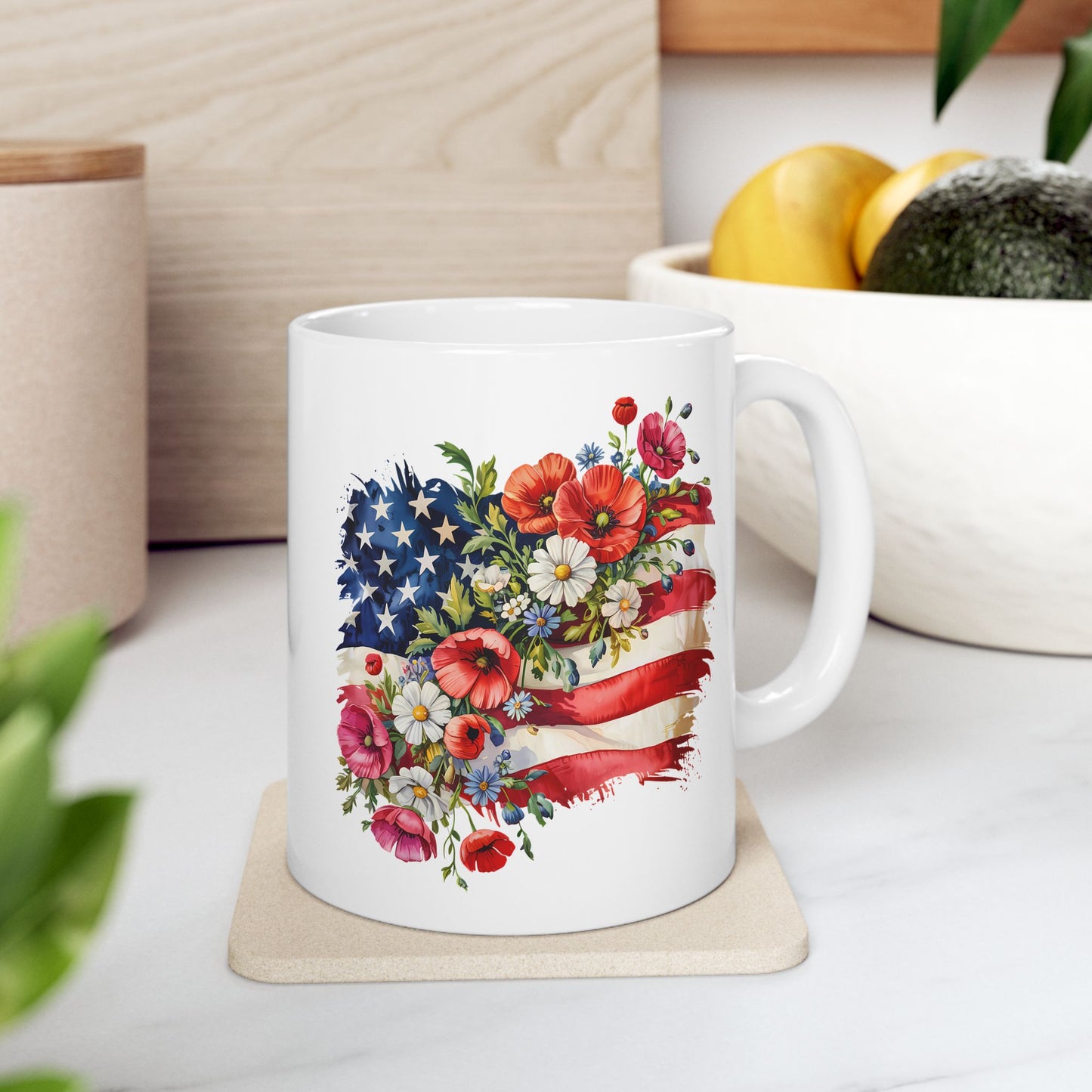 Floral American Flag Mug | Ceramic Mug