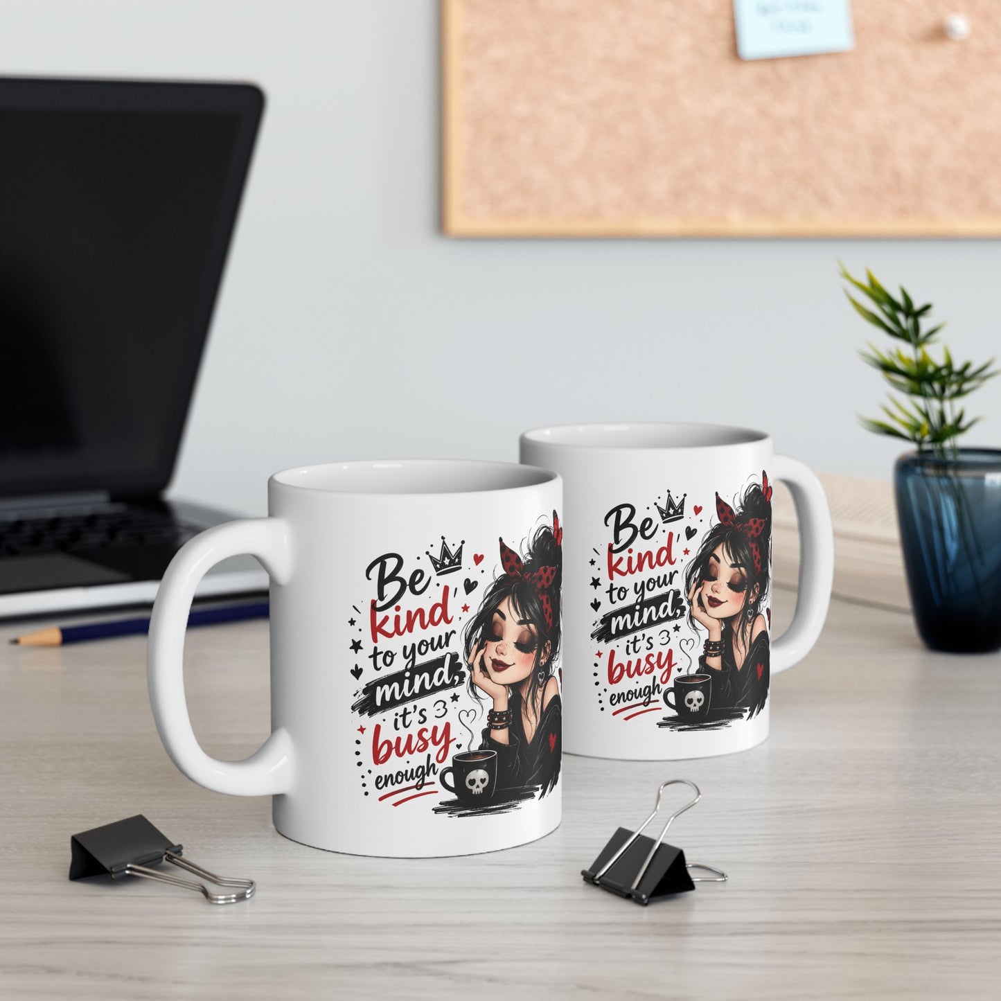 Be Kind to Your Mind Mug | Woman with Butterflies Ceramic Coffee Cup