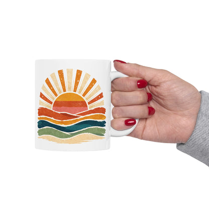 Retro Rainbow Sunburst Mug | Ceramic Coffee Tea Cup