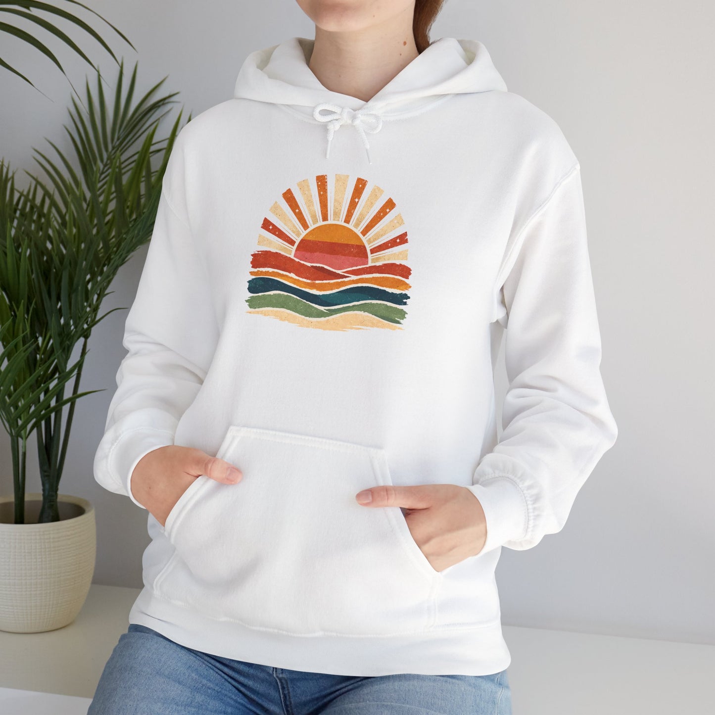 Retro Sunrise Waves Hoodie | Vintage Sunset Graphic