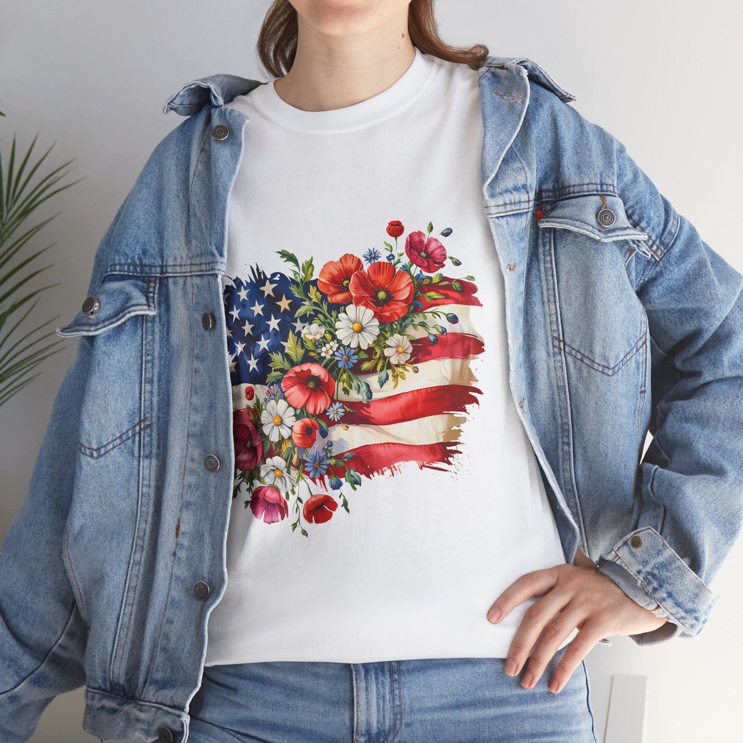 Floral American Flag Tee | Patriotic Flowers, USA Flag Shirt