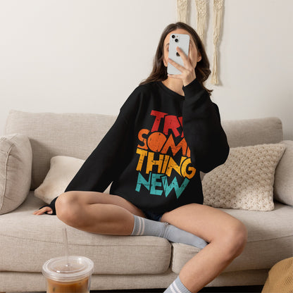 Try Something New Crewneck | Retro Color Block Motivational Sweater
