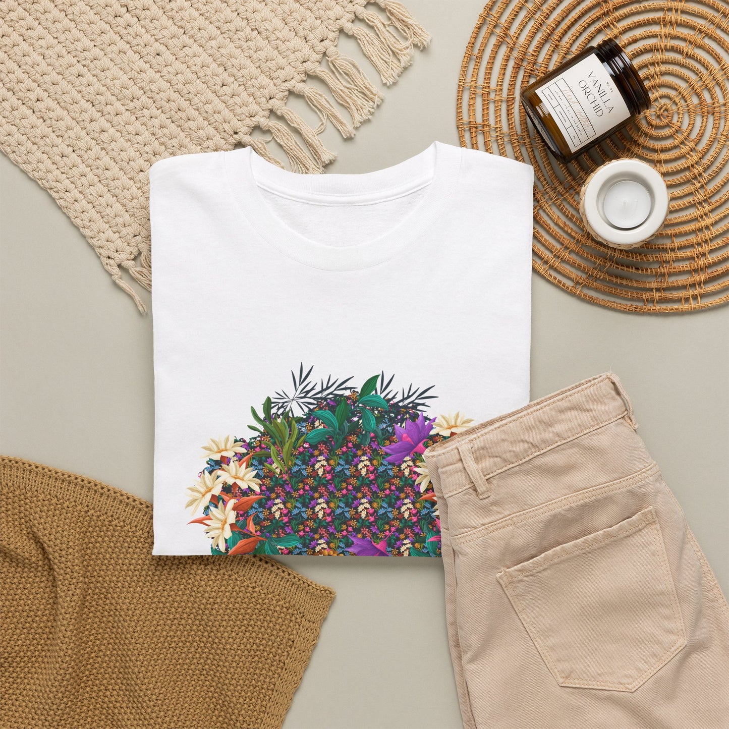 T-Shirt — Floral Afro Art Tee with 'Aloha' Script