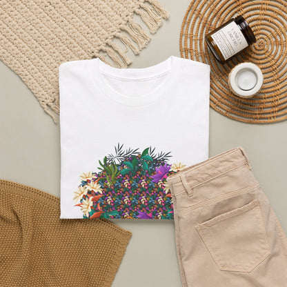 T-Shirt — Floral Afro Art Tee with 'Aloha' Script