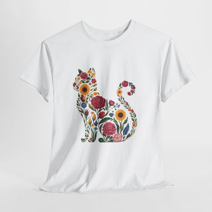 Floral Cat Tee — Botanical Floral Cat Silhouette T-Shirt