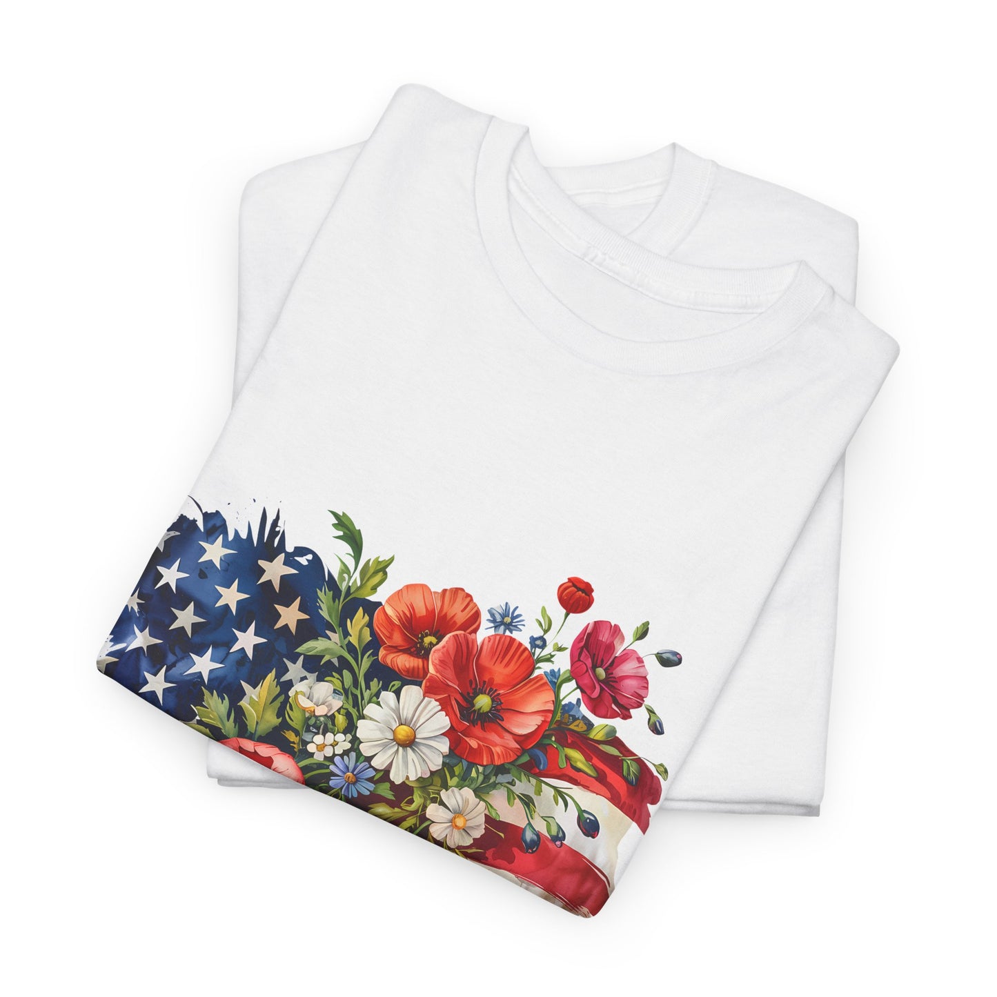 Floral American Flag Tee | Patriotic Flowers, USA Flag Shirt