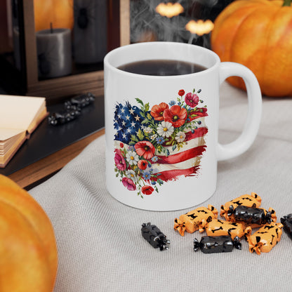 Floral American Flag Mug | Ceramic Mug