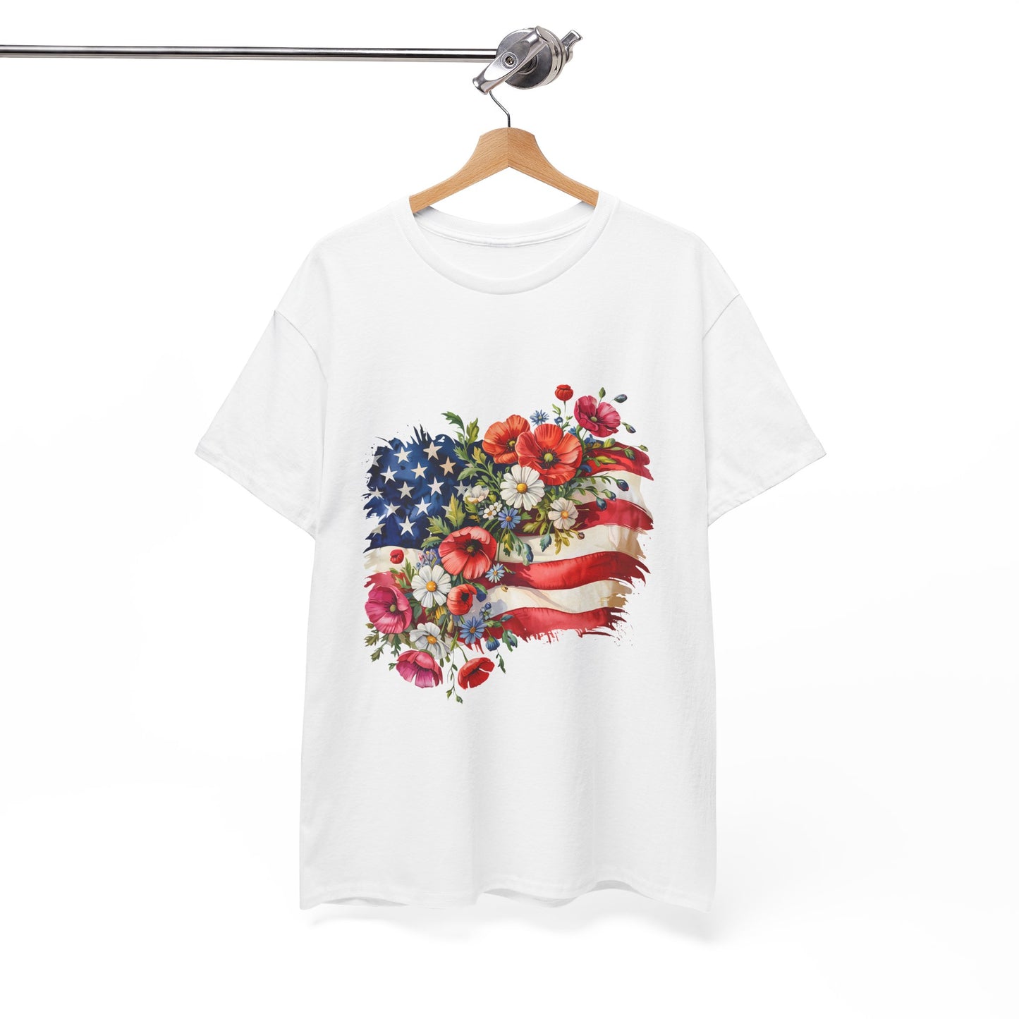 Floral American Flag Tee | Patriotic Flowers, USA Flag Shirt