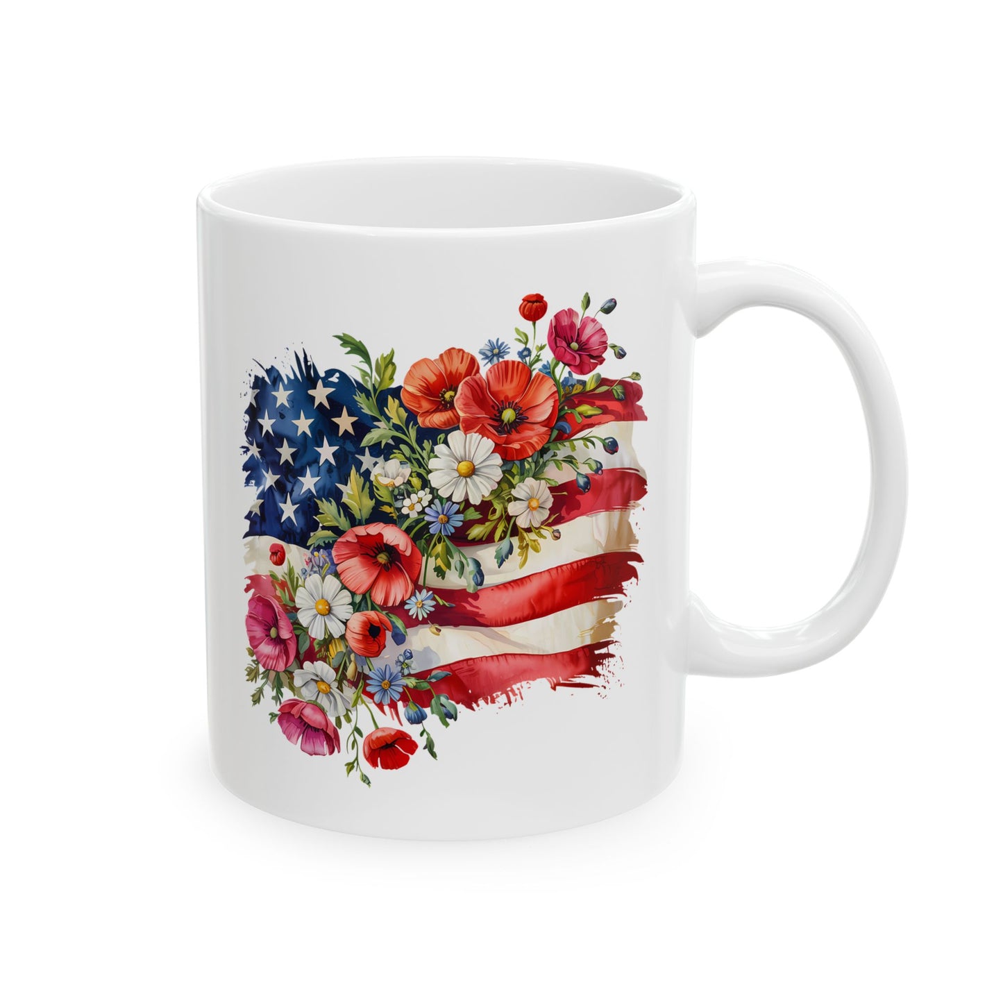 Floral American Flag Mug | Ceramic Mug