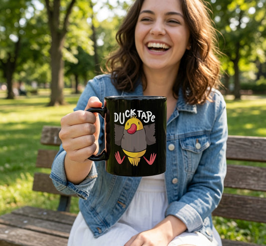 Duck Tape Cartoon Duck Mug | Black Ceramic Coffee Cup