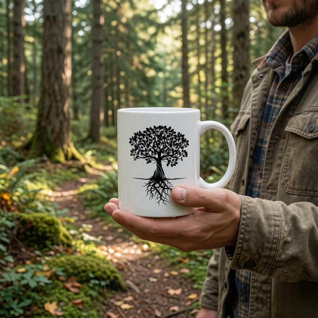 Black Tree Silhouette Mug | Minimalist Nature Coffee Cup