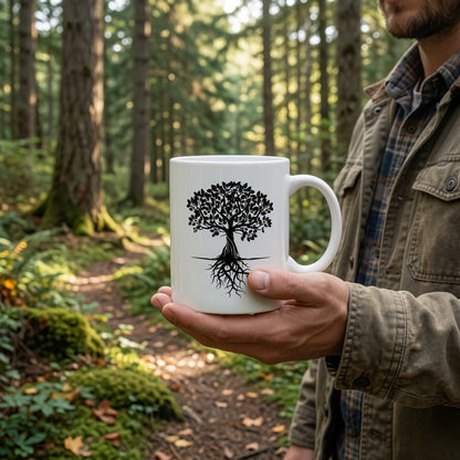 Black Tree Silhouette Mug | Minimalist Nature Coffee Cup