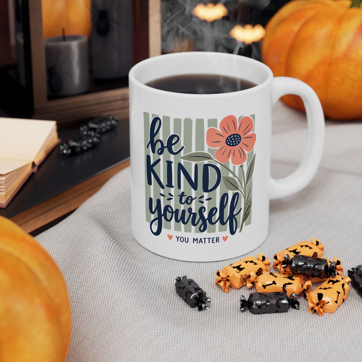 Be Kind You Are Enough Mug | Floral Script Ceramic Coffee Cup