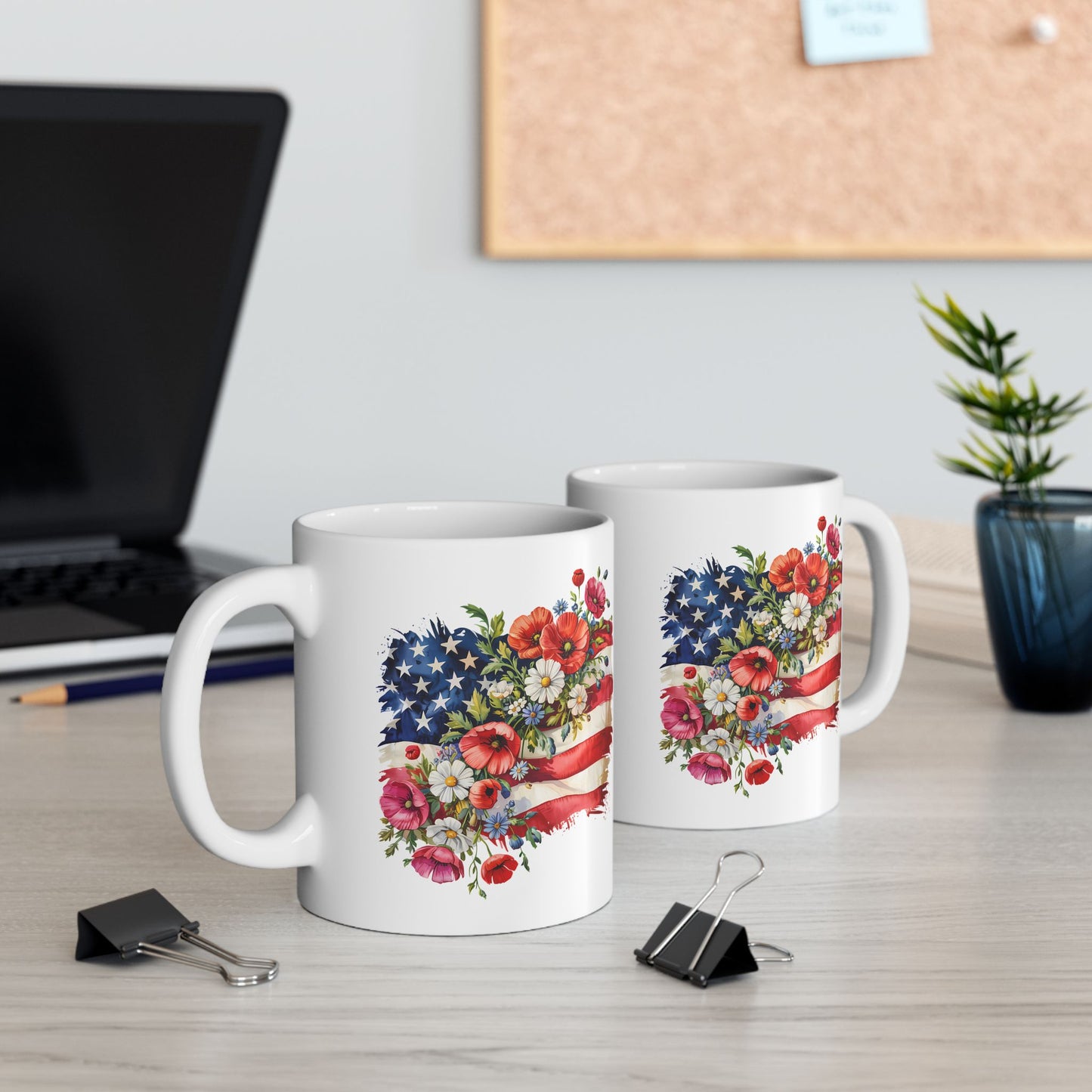 Floral American Flag Mug | Ceramic Mug