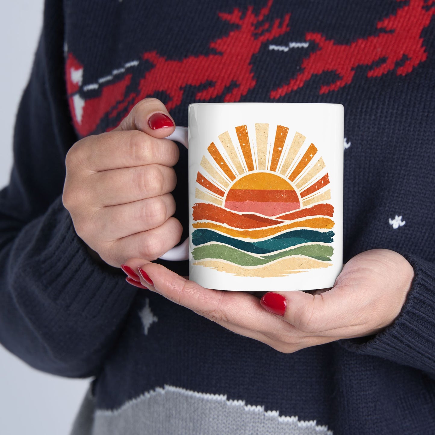 Retro Rainbow Sunburst Mug | Ceramic Coffee Tea Cup