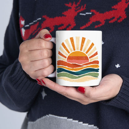 Retro Rainbow Sunburst Mug | Ceramic Coffee Tea Cup