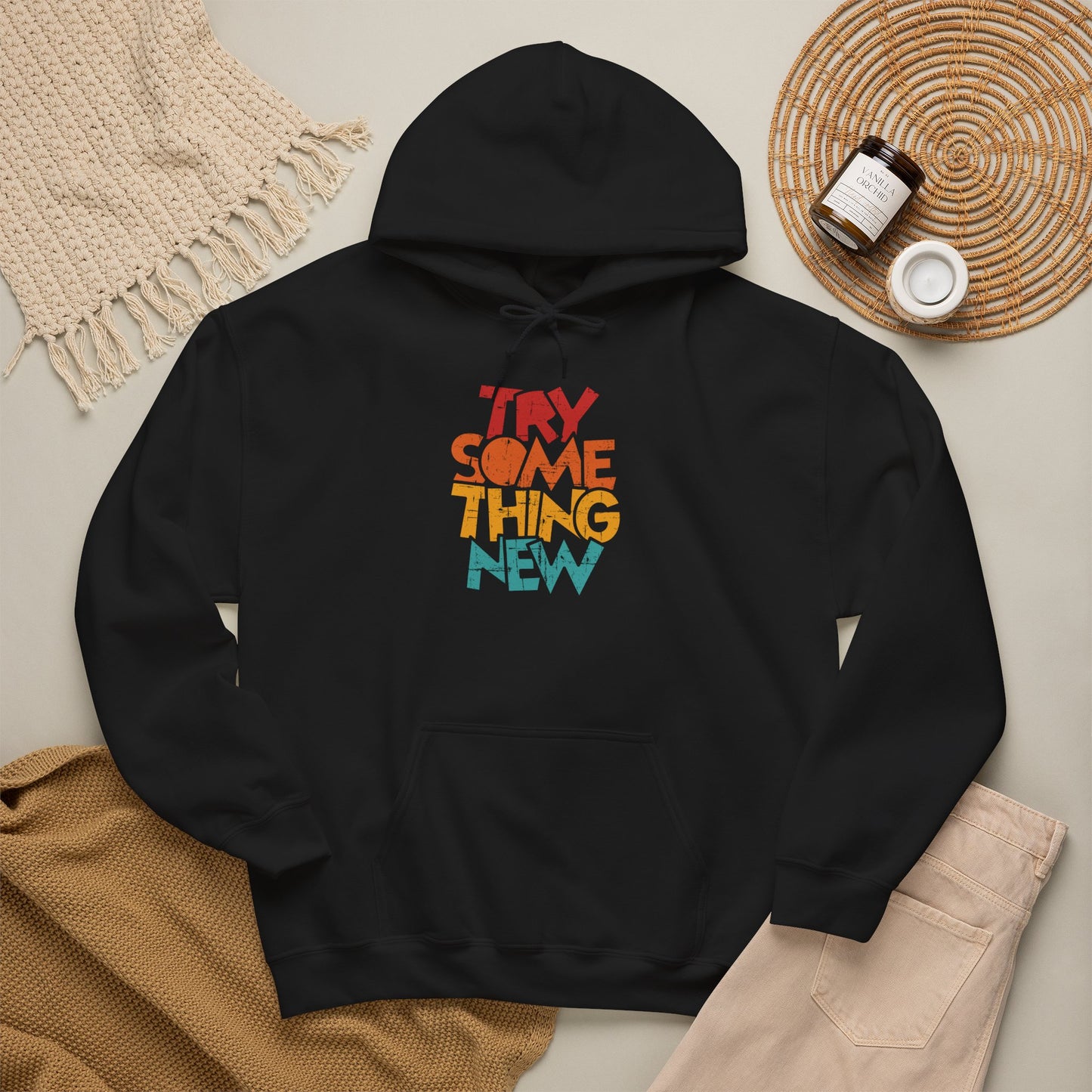 Try Something New Hoodie | Retro Color Block Text Graphic