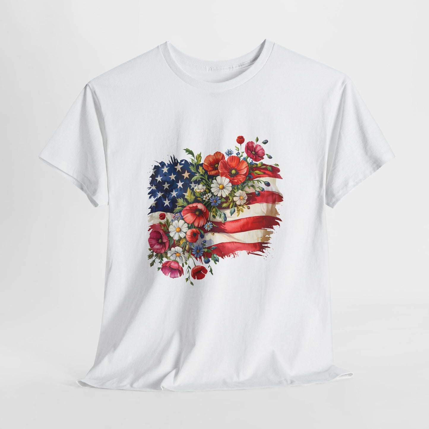 Floral American Flag Tee | Patriotic Flowers, USA Flag Shirt