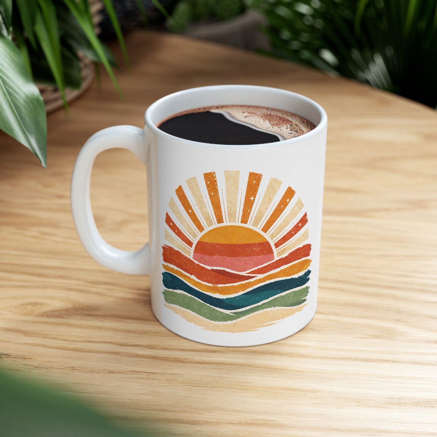 Retro Rainbow Sunburst Mug | Ceramic Coffee Tea Cup