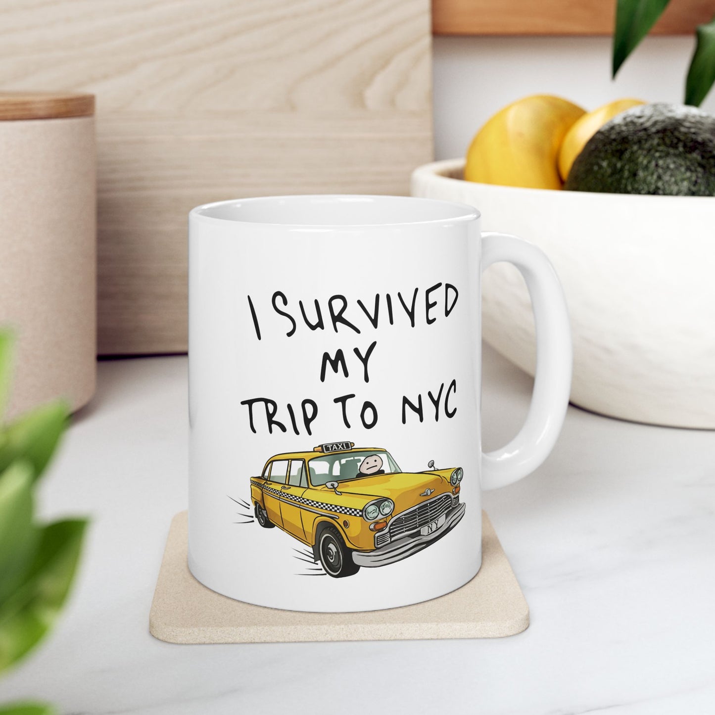 I Survived Traffic NYC Taxi Mug | Yellow Cab Coffee Cup