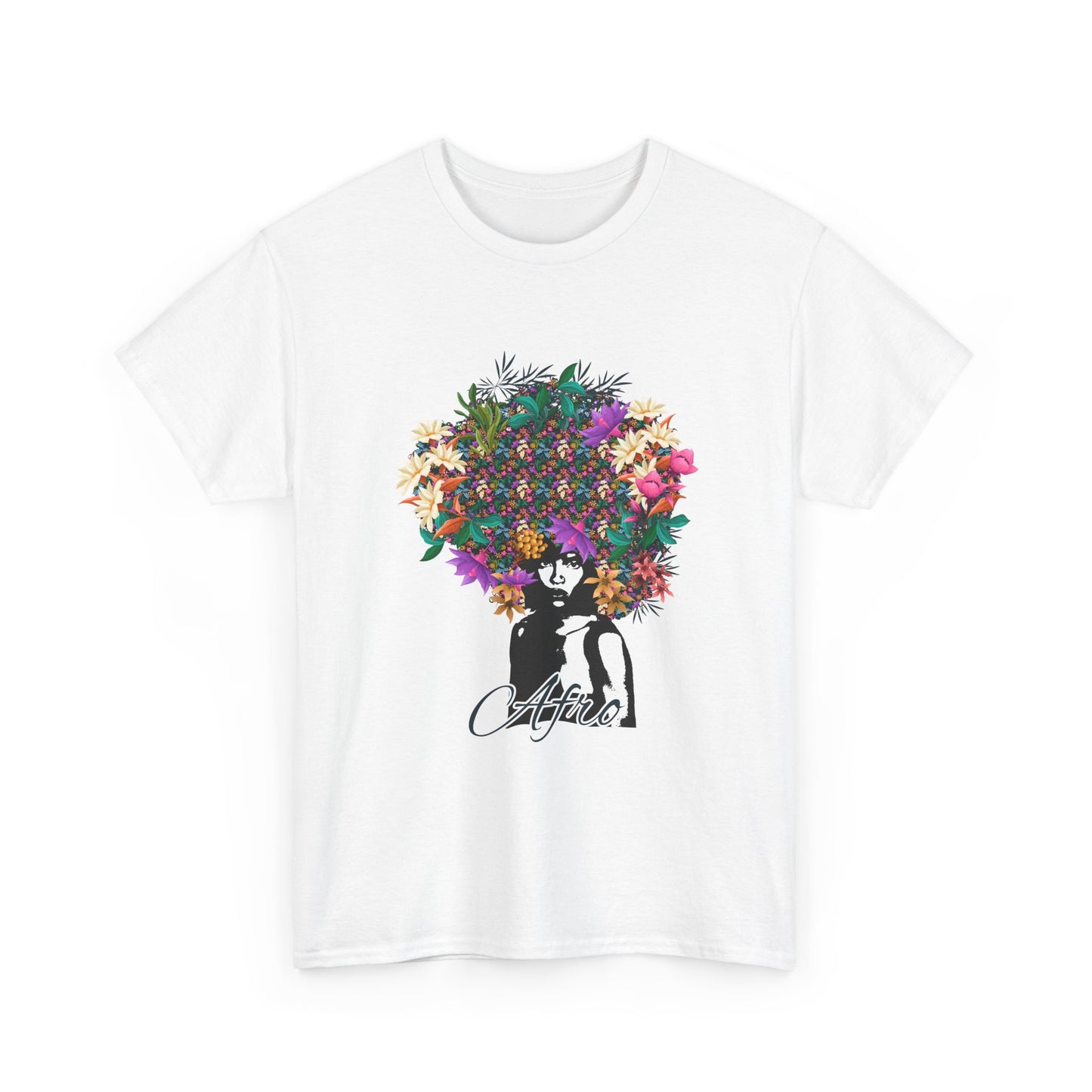 T-Shirt — Floral Afro Art Tee with 'Aloha' Script