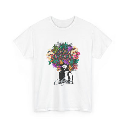 T-Shirt — Floral Afro Art Tee with 'Aloha' Script