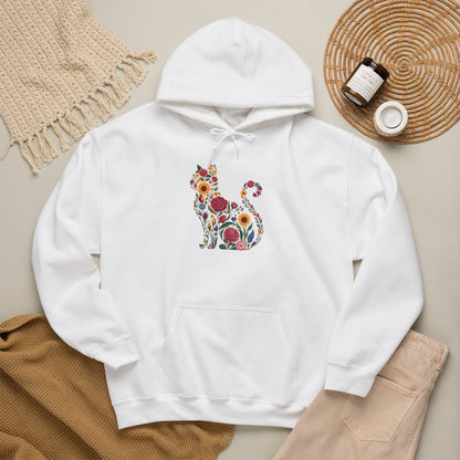 Floral Cat Silhouette Hoodie | Botanical Kitty Sweatshirt