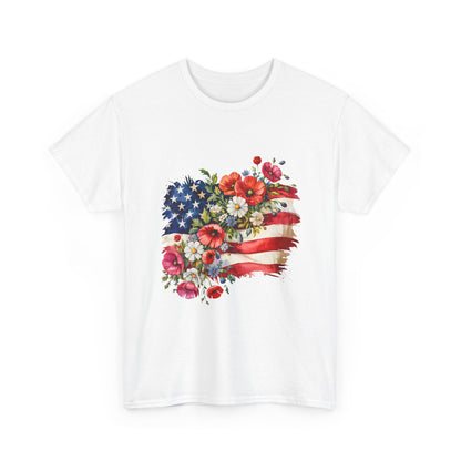 Floral American Flag Tee | Patriotic Flowers, USA Flag Shirt