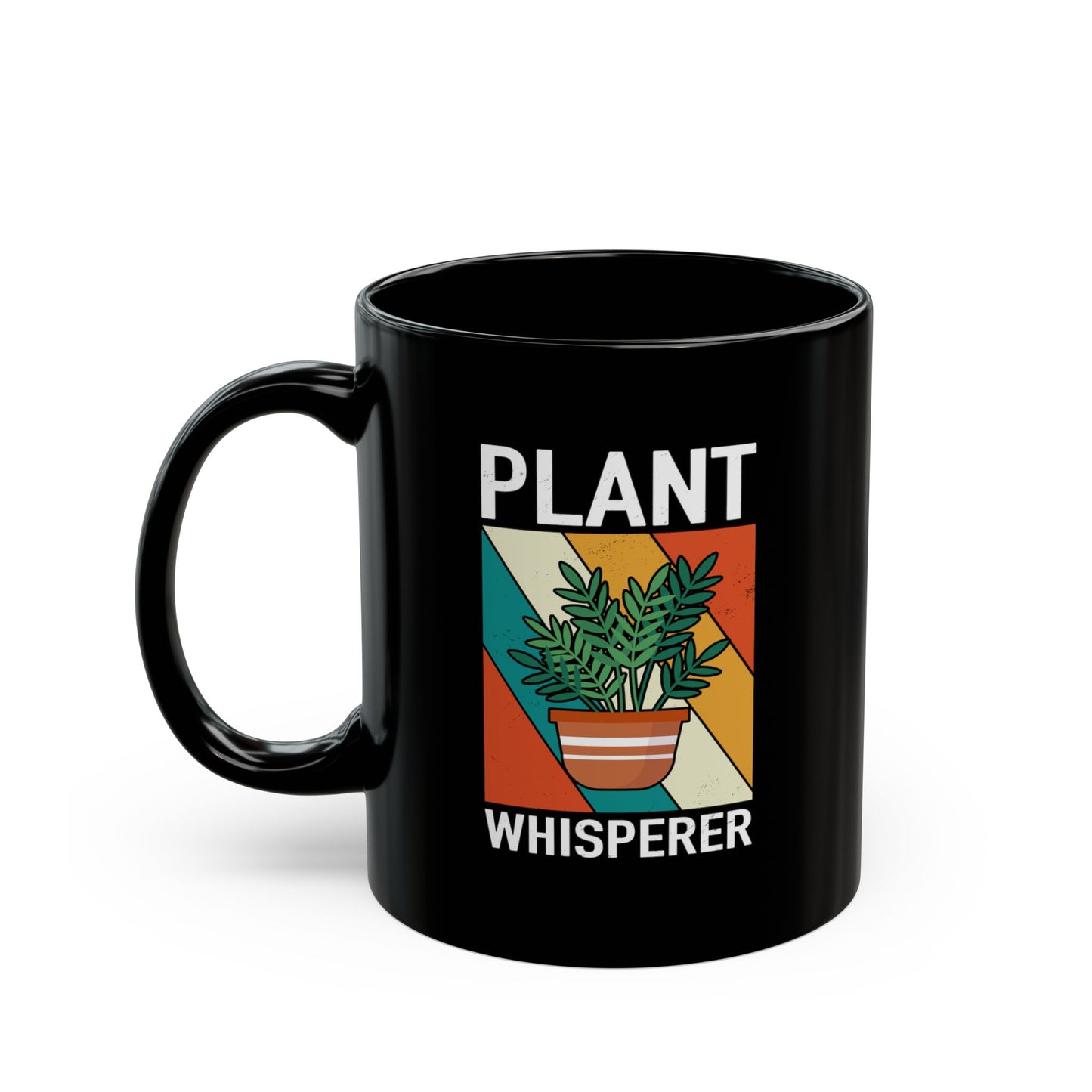 Plant Whisperer Mug | Black Ceramic Coffee Cup, Retro Potted Plant Design