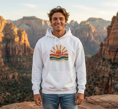 Retro Sunrise Waves Hoodie | Vintage Sunset Graphic