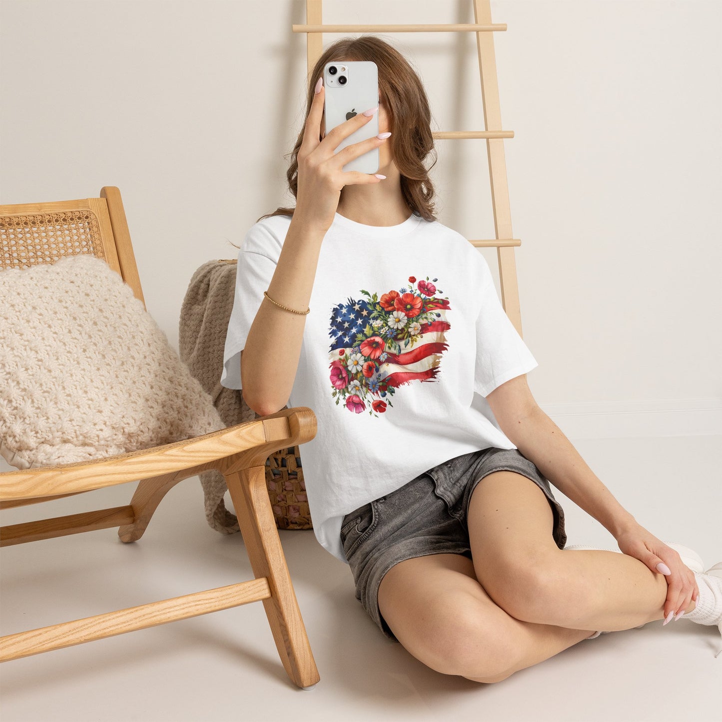 Floral American Flag Tee | Patriotic Flowers, USA Flag Shirt