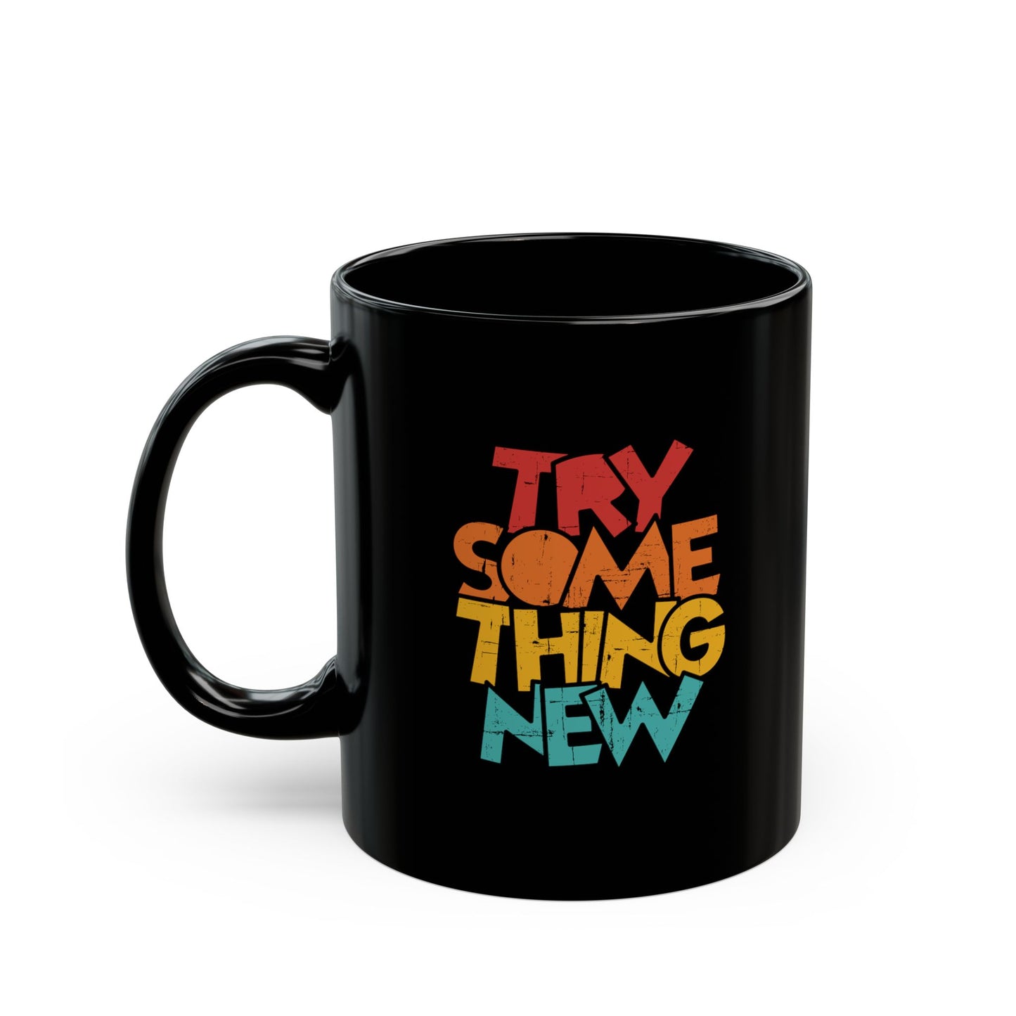 Try Something New Mug | Retro Color Block Typography on Black