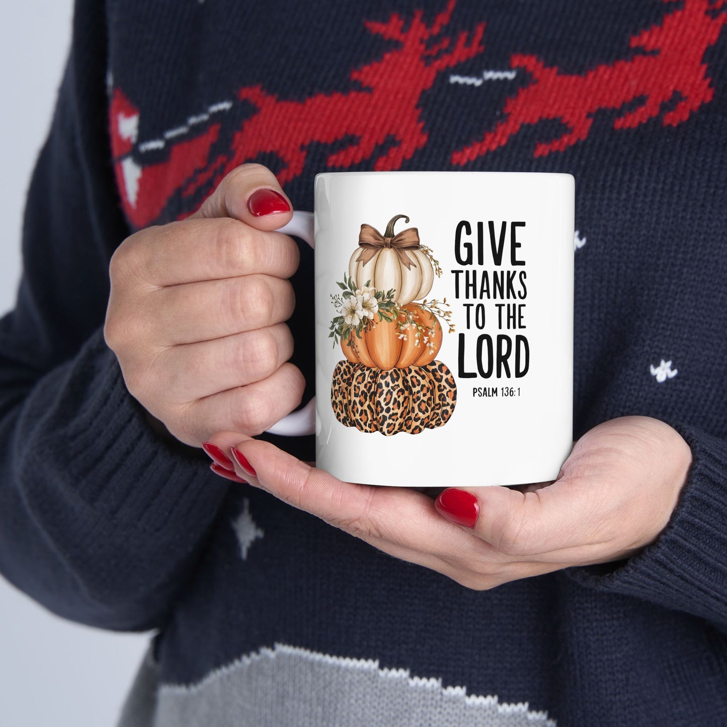Give Thanks to the Lord Scripture Pumpkin Stack Mug | Fall Christian Coffee Cup