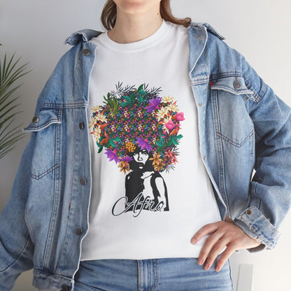 T-Shirt — Floral Afro Art Tee with 'Aloha' Script