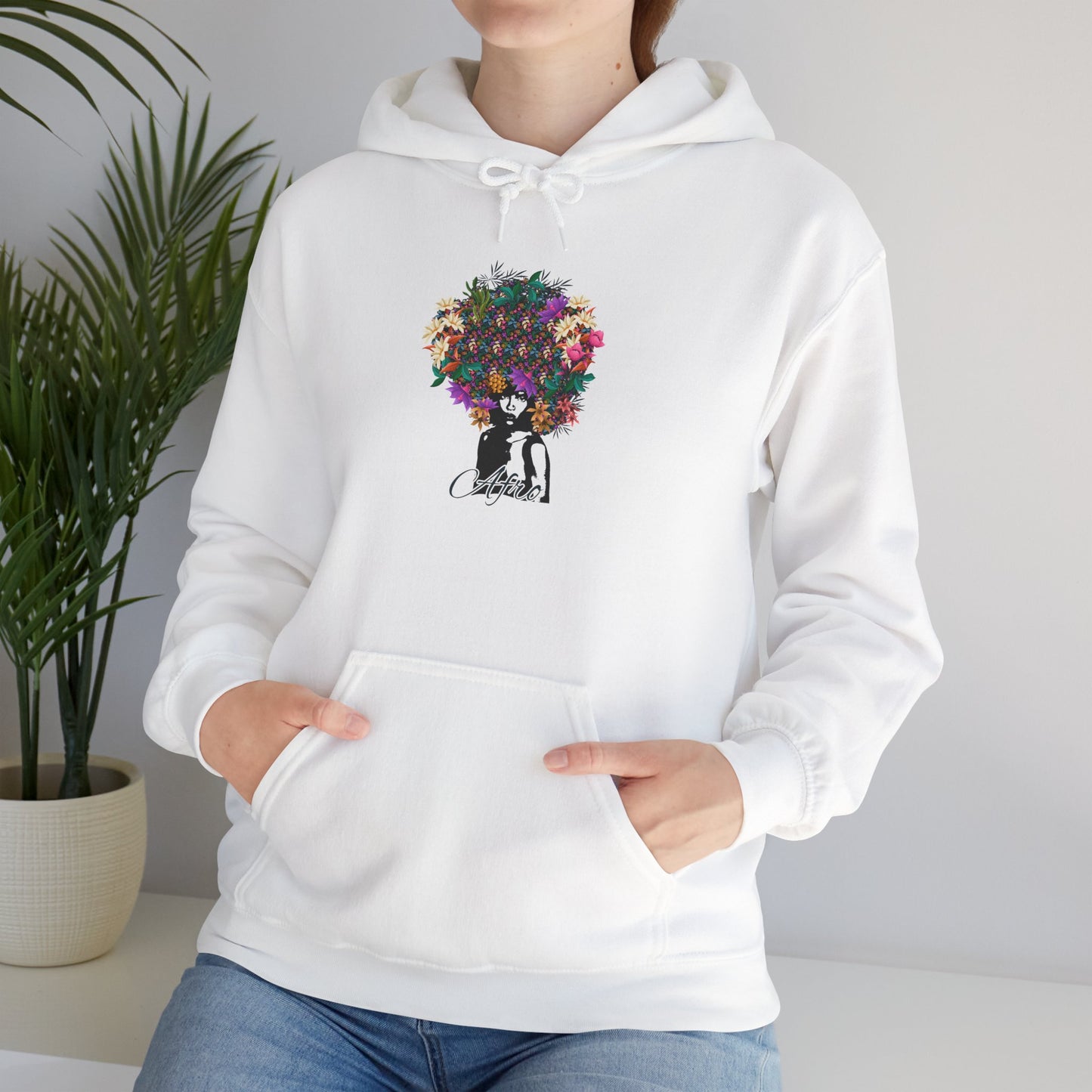 Woman with Flower Hair Hoodie | Colorful Floral Portrait Sweatshirt