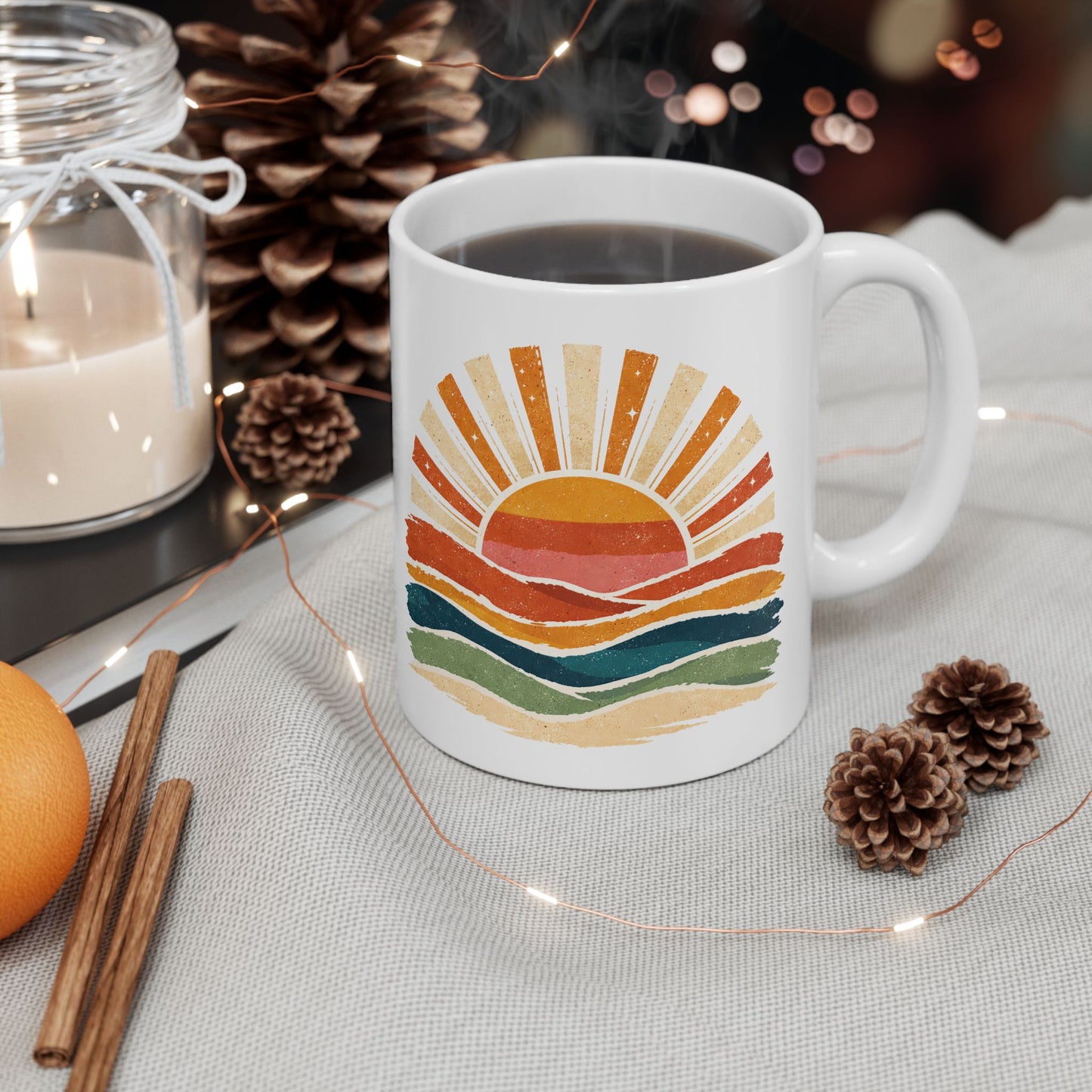 Retro Rainbow Sunburst Mug | Ceramic Coffee Tea Cup