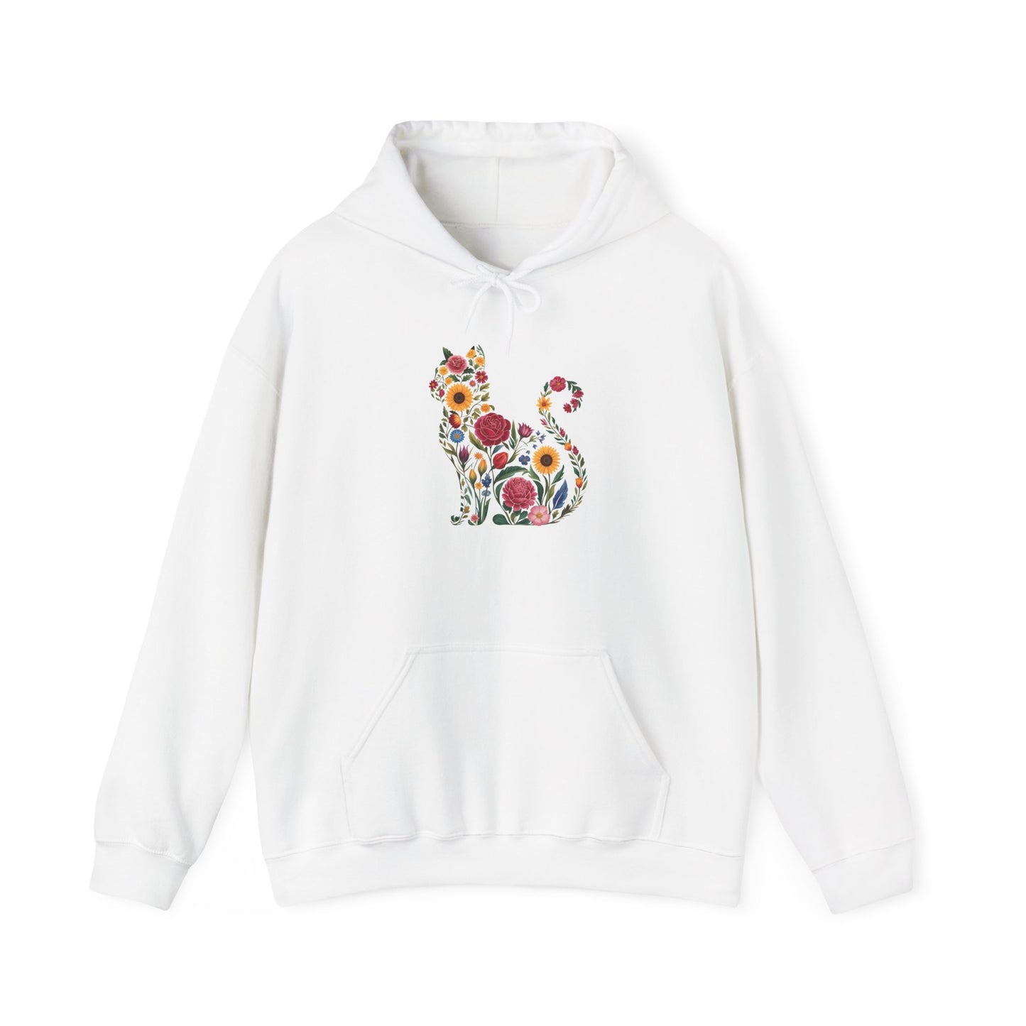 Floral Cat Silhouette Hoodie | Botanical Kitty Sweatshirt