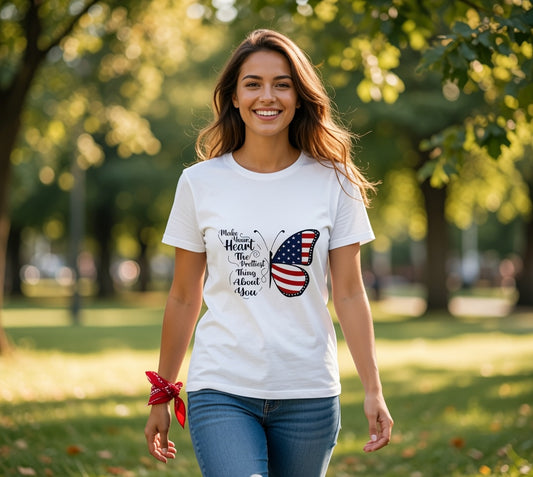 American Flag Butterfly Tee | Patriotic Butterfly Heart Design