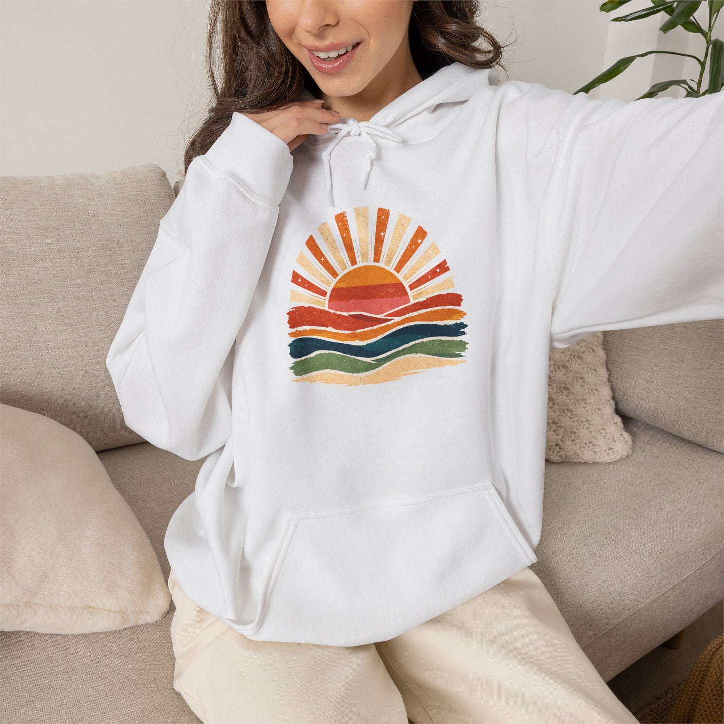 Retro Sunrise Waves Hoodie | Vintage Sunset Graphic