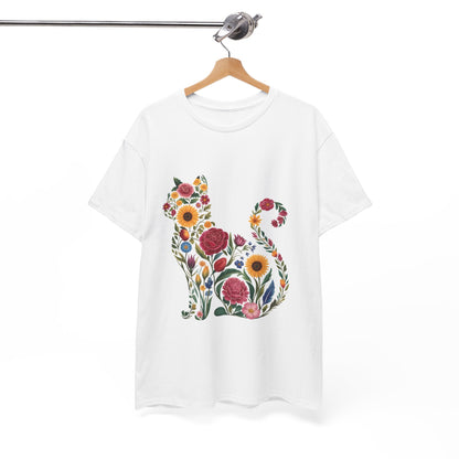 Floral Cat Tee — Botanical Floral Cat Silhouette T-Shirt