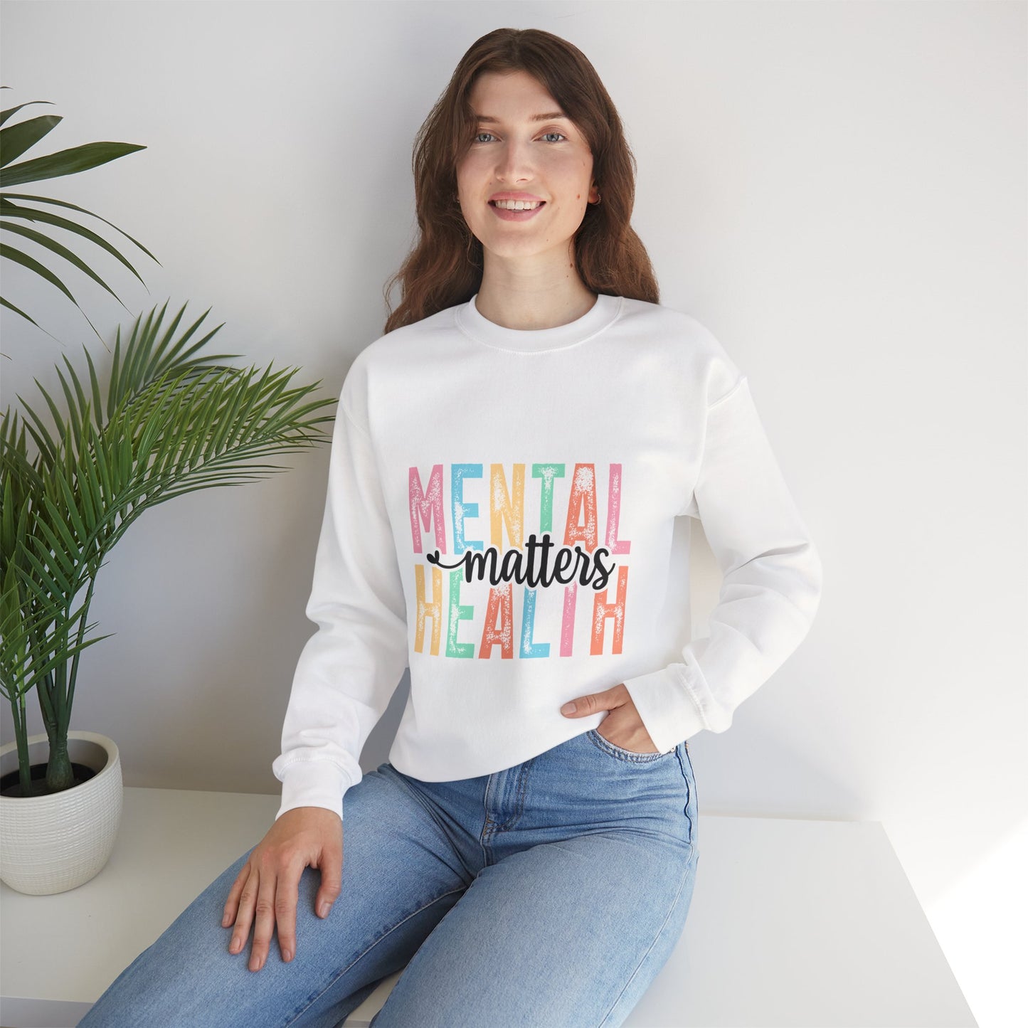 Mental Health Matters Crewneck Sweatshirt | Pastel Block Letter Awareness