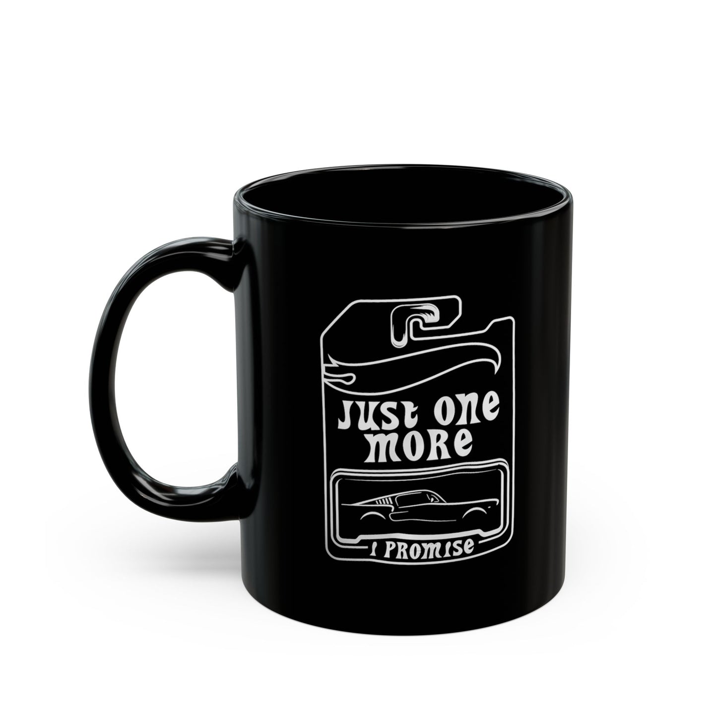 Just One More Mug | Black Ceramic Coffee Mug, Retro Camper Design