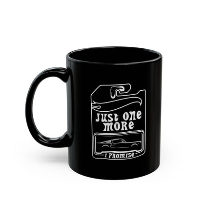 Just One More Mug | Black Ceramic Coffee Mug, Retro Camper Design