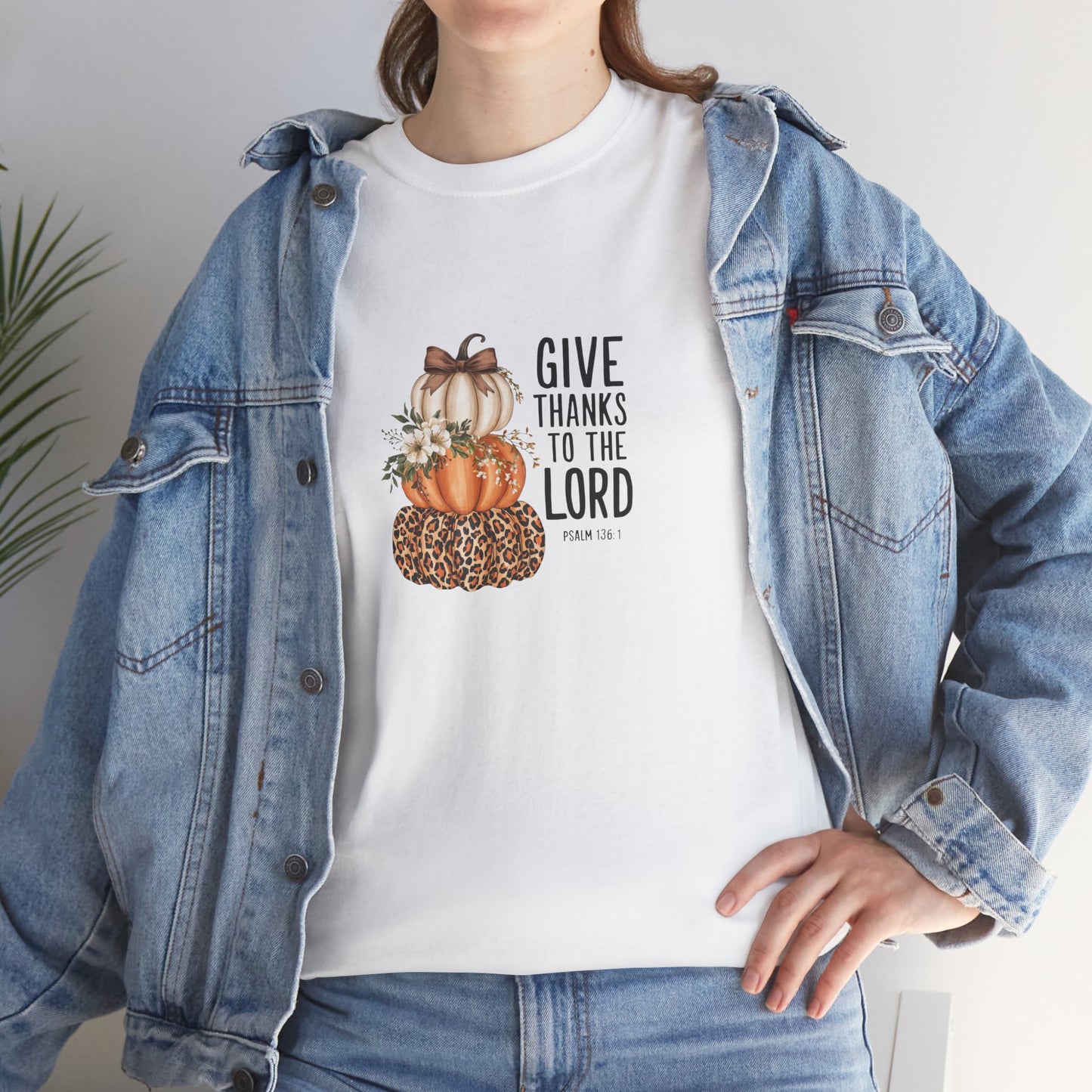 Give Thanks to the Lord Pumpkin Stack T-Shirt | Fall Thanksgiving Religious Tee