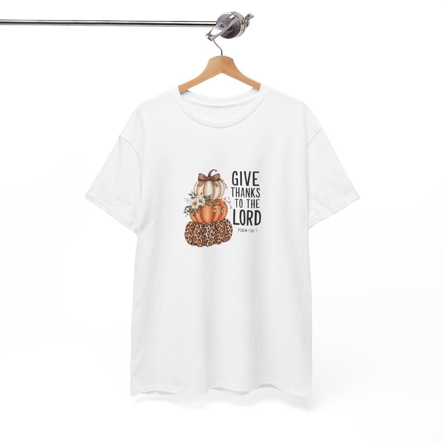 Give Thanks to the Lord Pumpkin Stack T-Shirt | Fall Thanksgiving Religious Tee