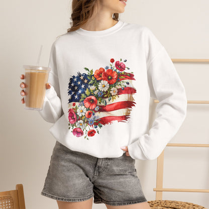 Floral American Flag sweatshirt | Stars and Stripes Flag with Watercolor Flowers sweatshirt