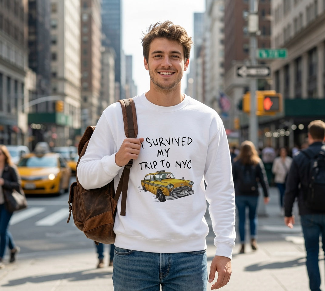 I Survived My Trip to NYC sweatshirt | Yellow Taxi Illustration, Travel Souvenir