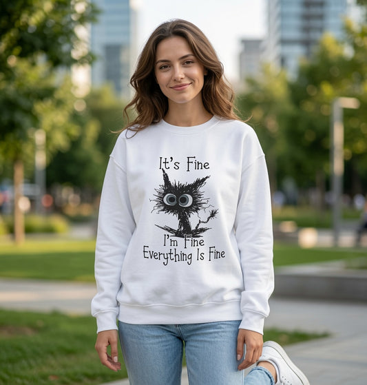 Flustered Scruffy Owl It's Fine I'm Fine Everything Is Fine Sweatshirt