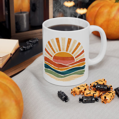 Retro Rainbow Sunburst Mug | Ceramic Coffee Tea Cup