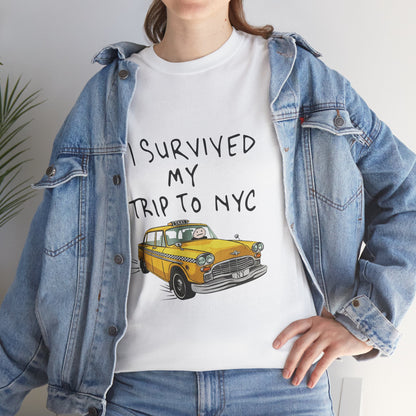 NYC Taxi Souvenir Tee — "I Survived My Trip to NYC" Graphic T-Shirt